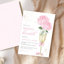 Roze Hydrangea Bruids Brunch Gouden Champagne Kaart