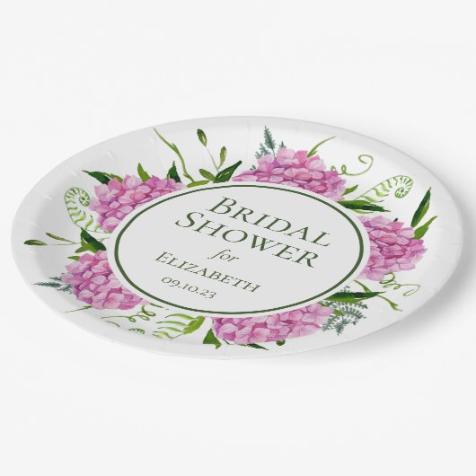 Roze Hydrangea Bruidsborrel Papieren Bordje (Gekanteld)
