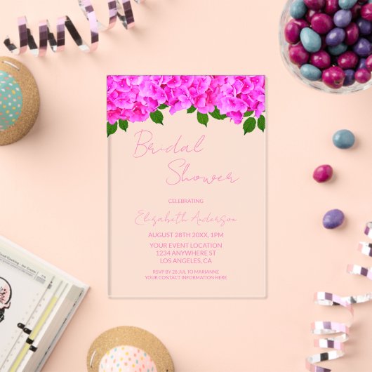 Roze Hydrangea Bruidsshowers Acryl Uitnodigingen (Insitu (Viering))
