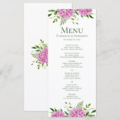 Roze Hydrangea Bruiloft Menu (Voorkant / Achterkant)