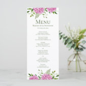 Roze Hydrangea Bruiloft Menu (Staand voorkant)