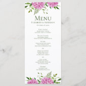 Roze Hydrangea Bruiloft Menu (Voorkant)