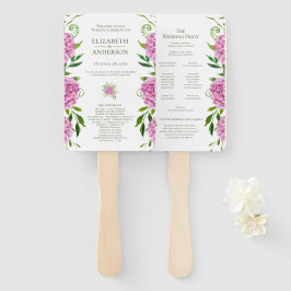 Roze Hydrangea bruiloft programma Handwaaier