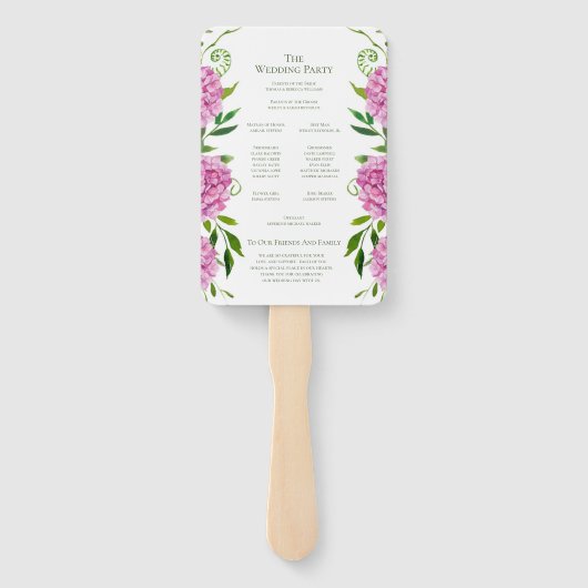 Roze Hydrangea bruiloft programma Handwaaier (Achterkant)