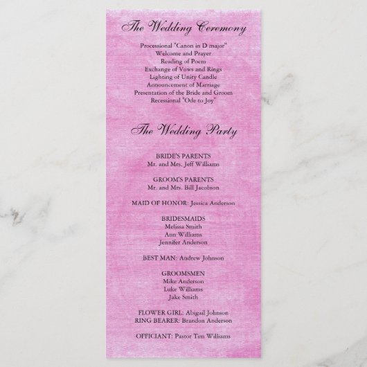 Roze Hydrangea bruiloft programma Programmakaart (Achterkant)