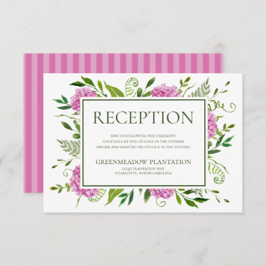 Roze Hydrangea bruiloft receptie Informatiekaartje (Voorkant / Achterkant)