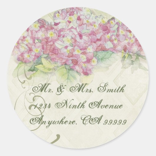  roze Hydrangea - bruiloft Seal Stickers (Voorkant)