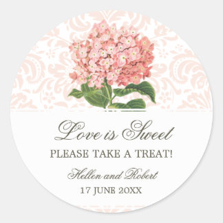 Roze Hydrangea Bruiloft Snoep Buffet Ronde Sticker