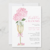 Roze Hydrangea Bubbles en Bloemen Champagneglas Kaart (Voorkant)