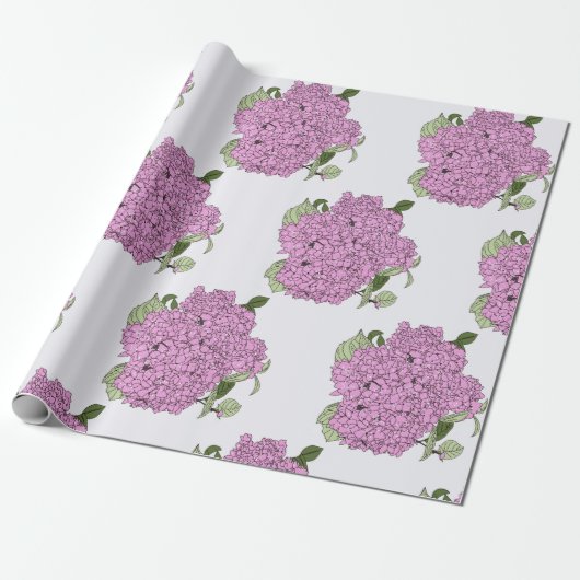 Roze hydrangea cadeaupapier (Uitgerold)