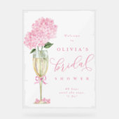Roze Hydrangea & Champagne Douche Welkom Geschilde Acryl Bord (Voorkant)