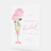 Roze Hydrangea & Champagne Douche Welkom Vorst Acryl Bord (Hoek)