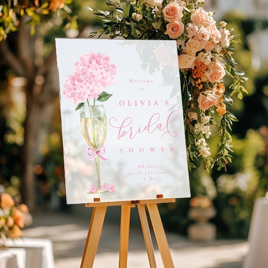 Roze Hydrangea & Champagne Douche Welkom Vorst Acryl Bord