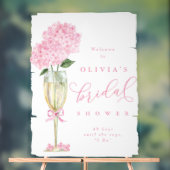 Roze Hydrangea & Champagne Shower Welkom Geschilde Acryl Bord (Neutraal)