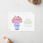 Roze Hydrangea Chinoiserie Vaas Condoleance Bedank Notitiekaartje (Voorkant / Achterkant in situ)