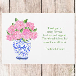Roze Hydrangea Chinoiserie Vaas Condoleance Bedank Notitiekaartje
