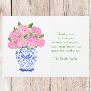 Roze Hydrangea Chinoiserie Vaas Condoleance Bedank Notitiekaartje