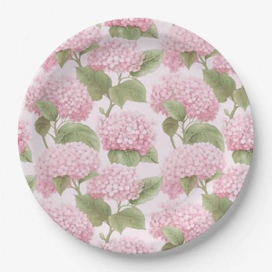 Roze Hydrangea Cluster Tuinfeest Papieren Bord (Voorkant)