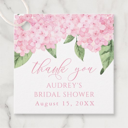 Roze Hydrangea Dank u Gepersonaliseerd Vrijgezelle Bedankjes Labels (Voorkant)