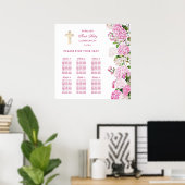 Roze Hydrangea Eerste Communie Zitplaatskaart Poster (Thuiskantoor)