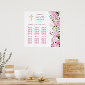 Roze Hydrangea Eerste Communie Zitplaatskaart Poster (Keuken)