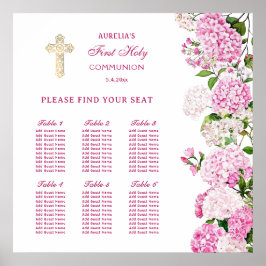 Roze Hydrangea Eerste Communie Zitplaatskaart Poster