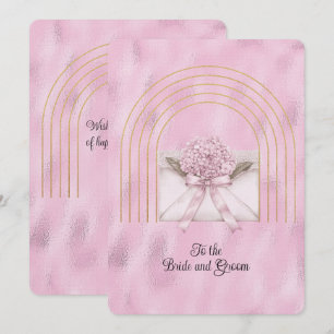 Roze Hydrangea Envelop Wit Gouden Bogen Notitiekaartje
