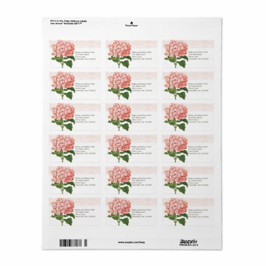  Roze Hydrangea Etiket (Full Sheet)