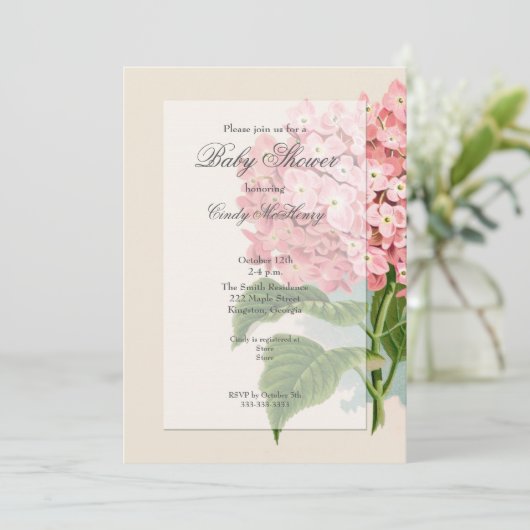 Roze Hydrangea Floral Baby shower Kaart (Staand voorkant)
