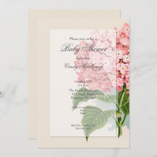  Roze Hydrangea Floral Baby shower Kaart (Voorkant / Achterkant)