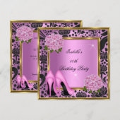  roze hydrangea Floral Black Damask Birthday Kaart (Voorkant / Achterkant)