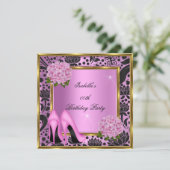 roze hydrangea Floral Black Damask Birthday Kaart (Staand voorkant)
