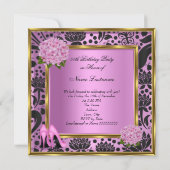 roze hydrangea Floral Black Damask Birthday Kaart (Achterkant)