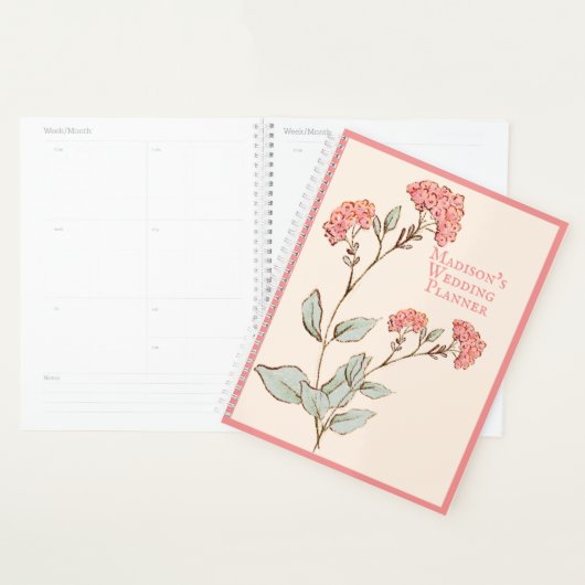 Roze hydrangea Floral Handtekening Naam Planner (Display)