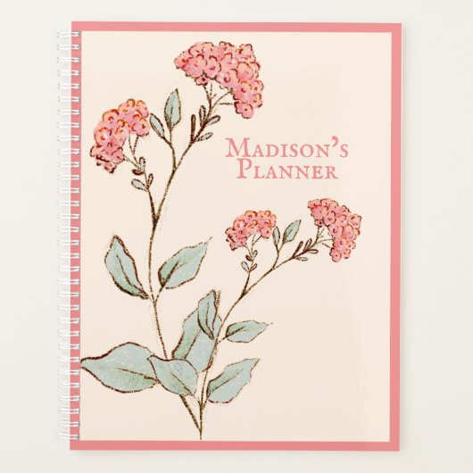 Roze hydrangea Floral Handtekening Naam Planner (Voorkant)