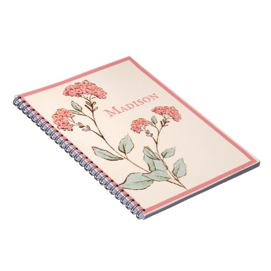  Roze Hydrangea Floral Persoonlijke benaming Notitieboek (Rechterzijde)