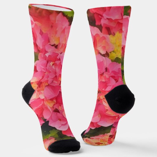 Roze Hydrangea Flower Art Crazy Sokken (Gebogen)
