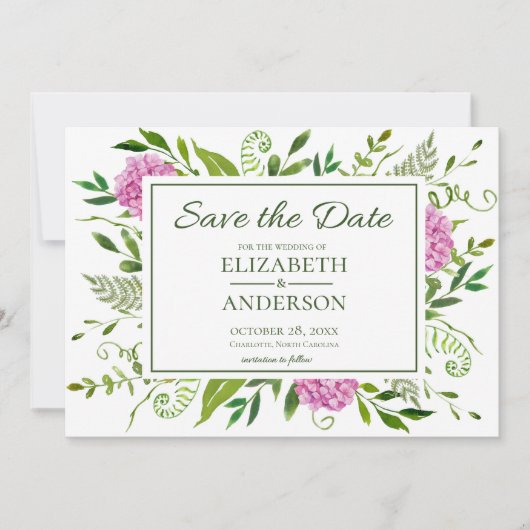 Roze Hydrangea foto bruiloft Save The Date (Voorkant)