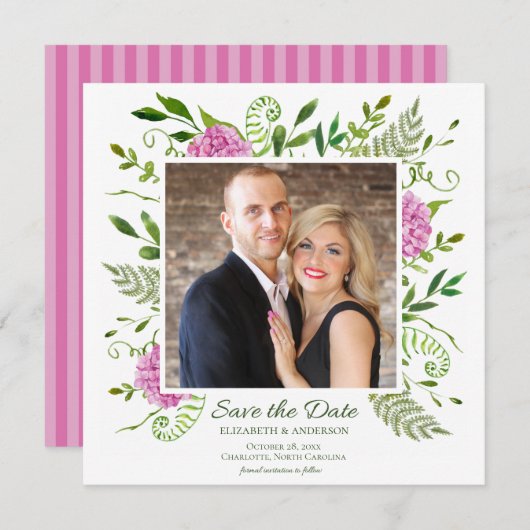 Roze Hydrangea foto Save The Date (Voorkant / Achterkant)