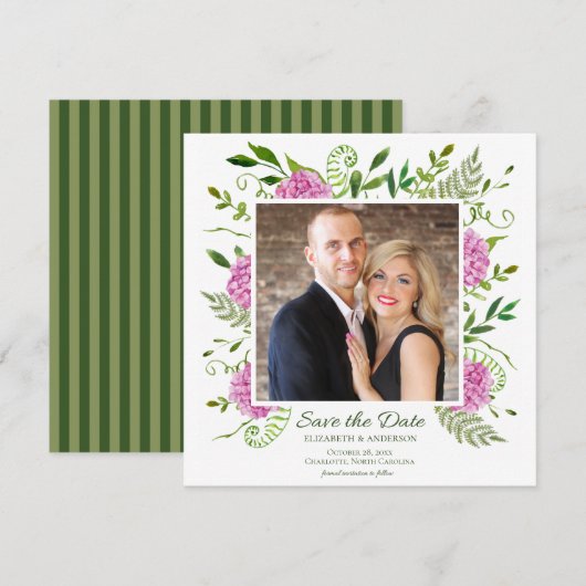 Roze Hydrangea foto Save The Date (Voorkant / Achterkant)