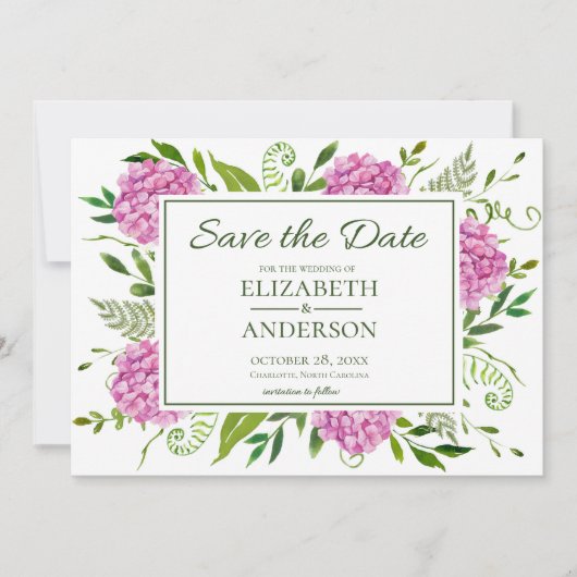 Roze Hydrangea foto Save The Date (Voorkant)
