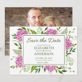 Roze Hydrangea foto Save The Date (Voorkant / Achterkant)
