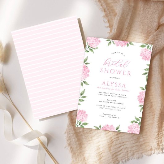 Roze Hydrangea Frame Bruidsdouche Kaart