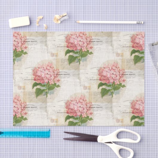Roze Hydrangea, Frans tissuepapier (Craft)