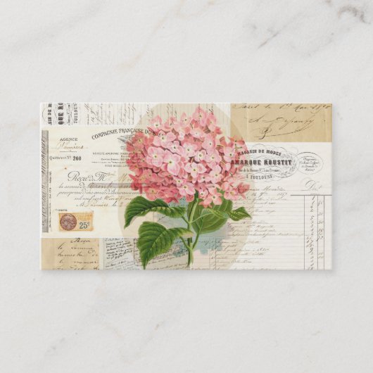  Roze Hydrangea French Ephemera Business Ca Visitekaartje (Voorkant)