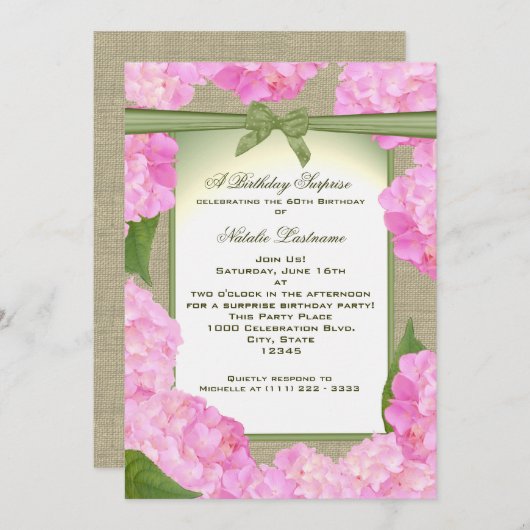 Roze Hydrangea Garden Party Verjaardag Kaart (Voorkant / Achterkant)