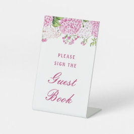Roze Hydrangea Gastboek Reclamebord Met Voetstuk