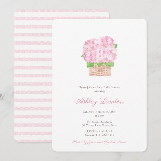  Roze Hydrangea Girl Baby shower Kaart (Voorkant / Achterkant)