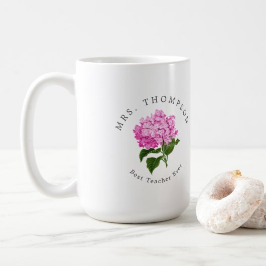 Roze Hydrangea Grand-millennial Beste leraar Koffiemok (Met donut)