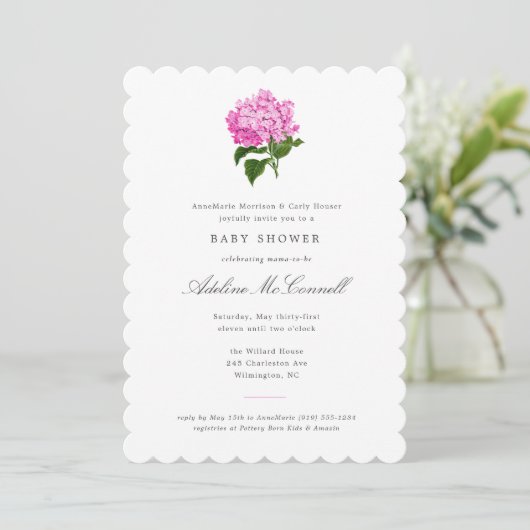 Roze Hydrangea Grandmillennial Baby Shower Kaart (Staand voorkant)